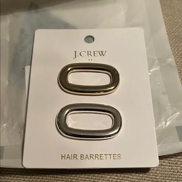J. Crew Gold/Silver Set of Two Metal Oval Hair Clips/NWT - Picture 3 of 10